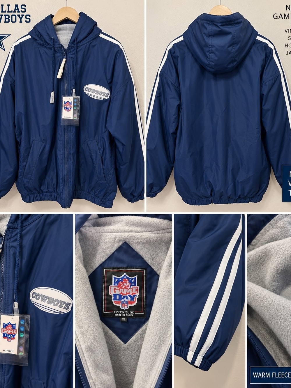 Men's Navy Fleece-Lined Hooded Raincoat - XL